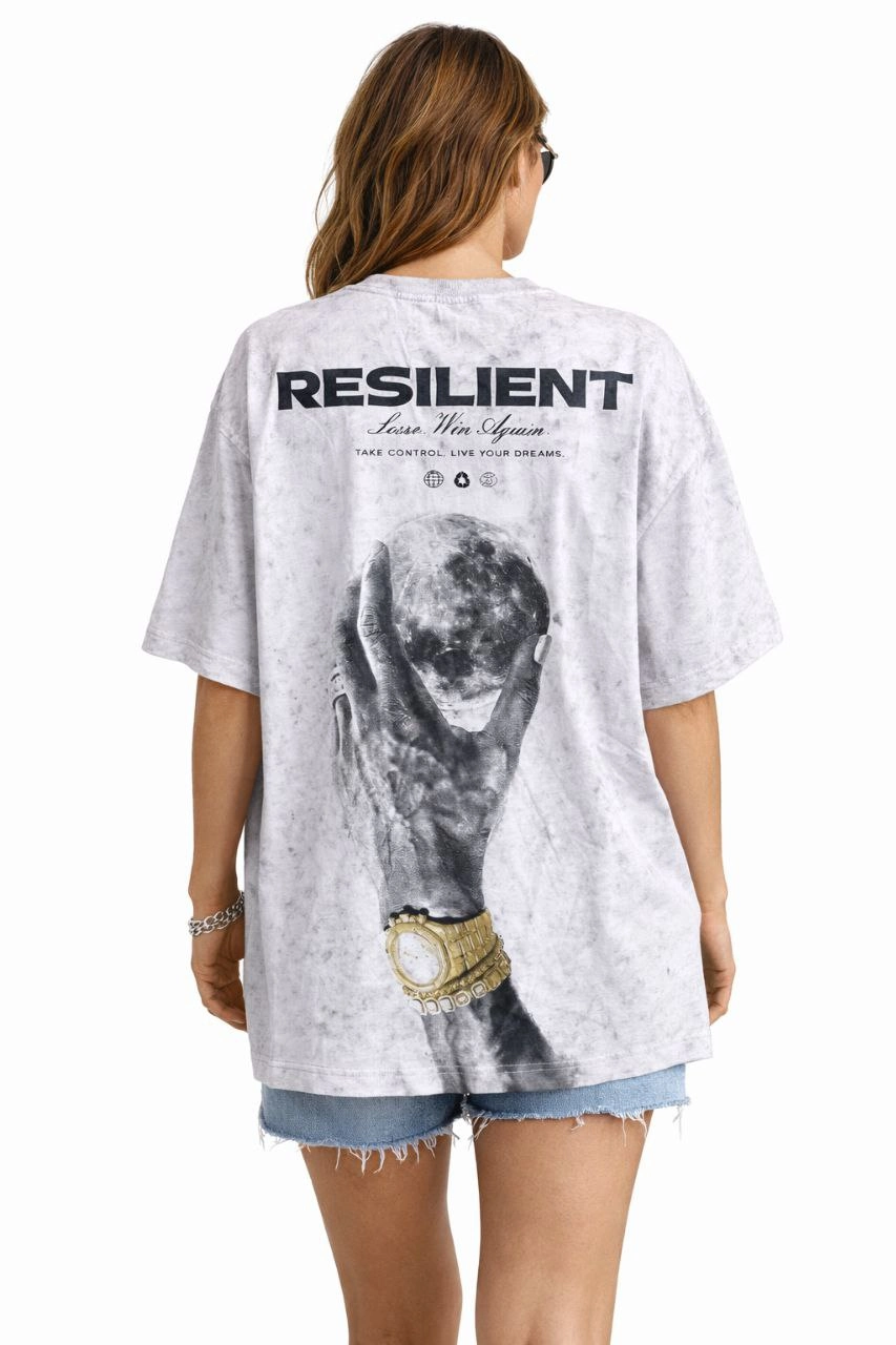 ASSEMA Kadın Asit Yıkamalı Oversize Tişört ön ve Arkası Baskılı %100 Pamuk Street Style T-Shirt - Beyaz