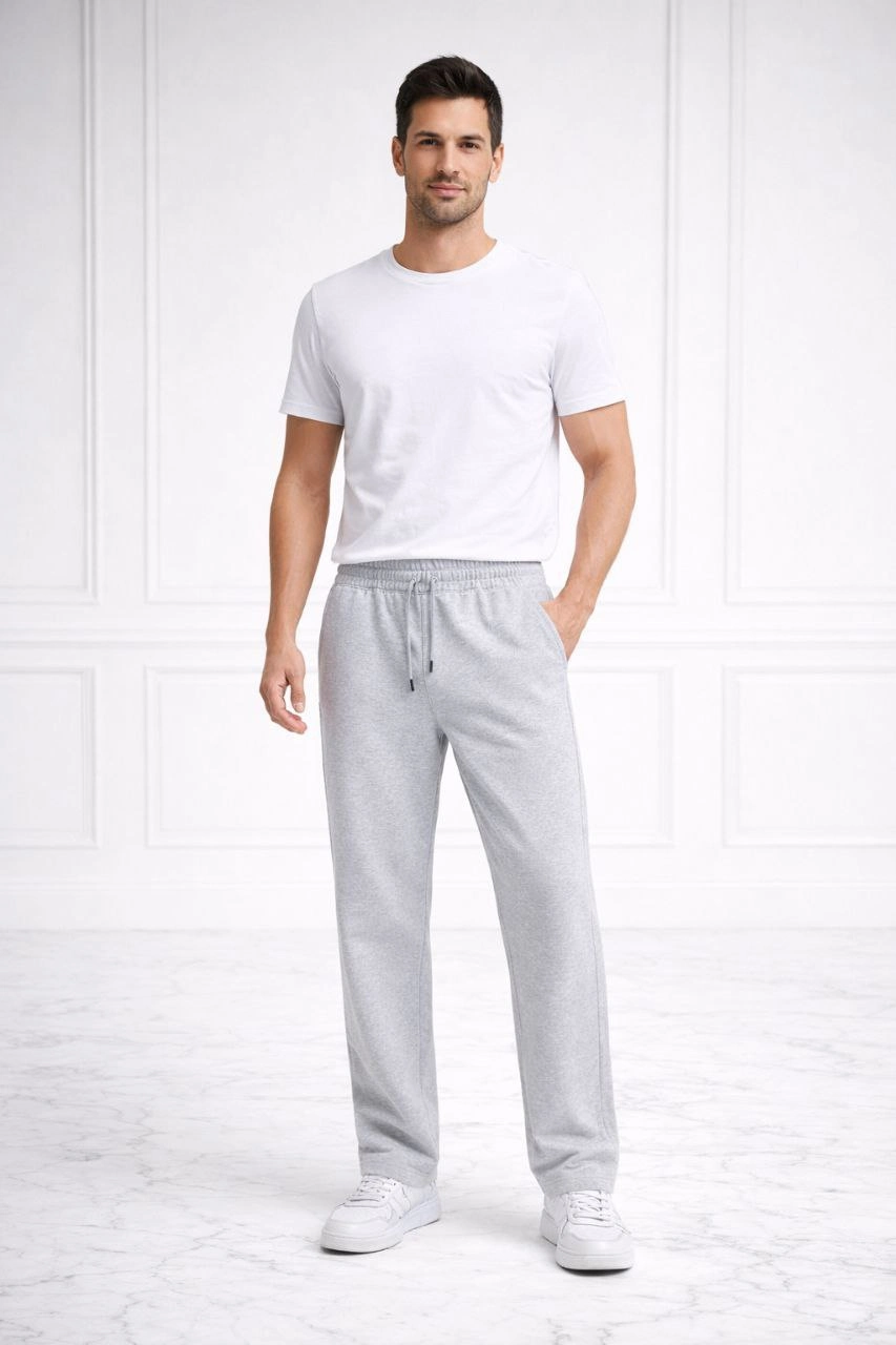 ASSEMA Erkek Düz Paça Beli Lastikli Eşofman Alt Pantalon - Gri