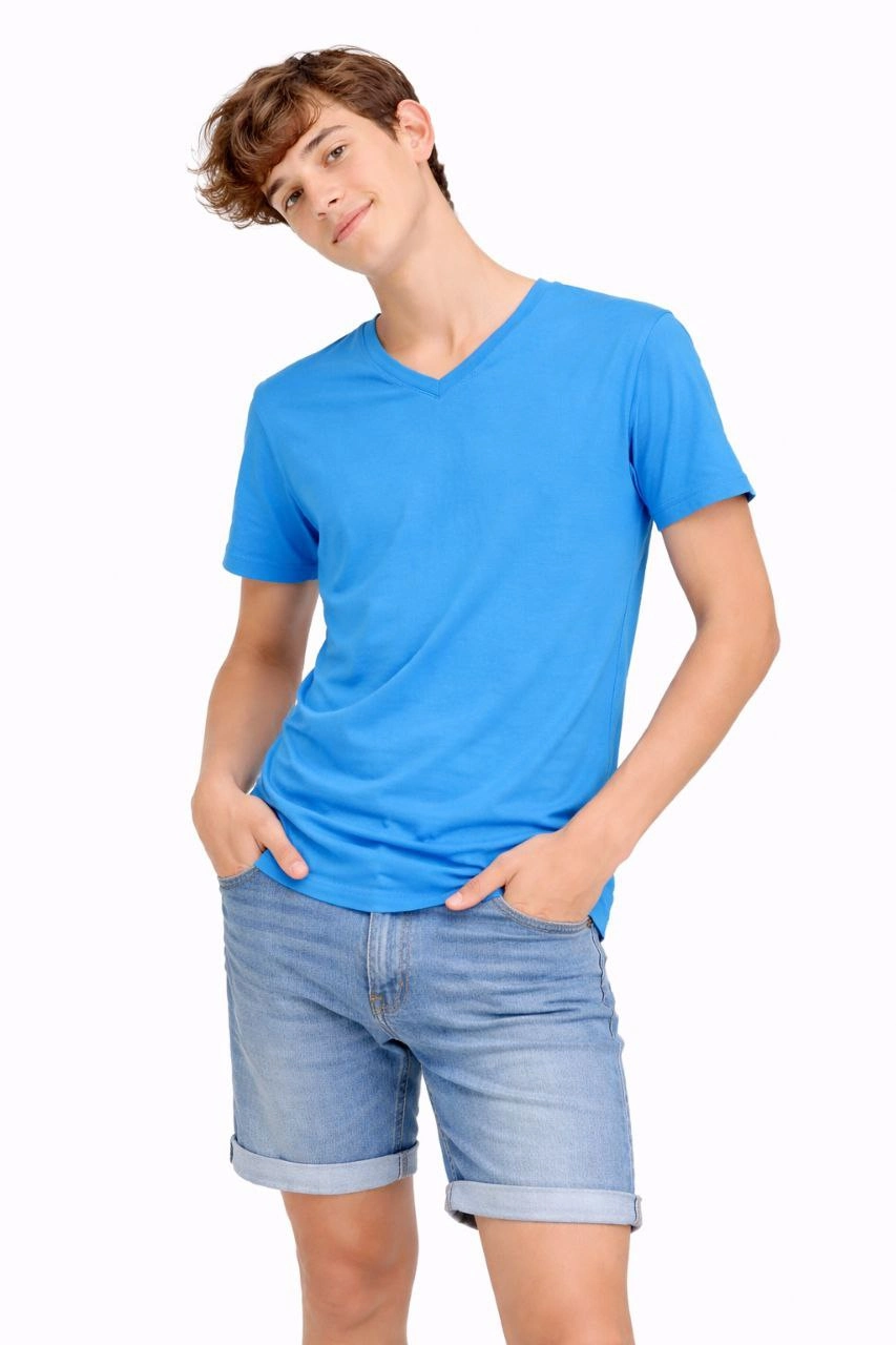 ASSEMA Genç Erkek Çocuk V Yaka T-shirt Model - Açık Mavi