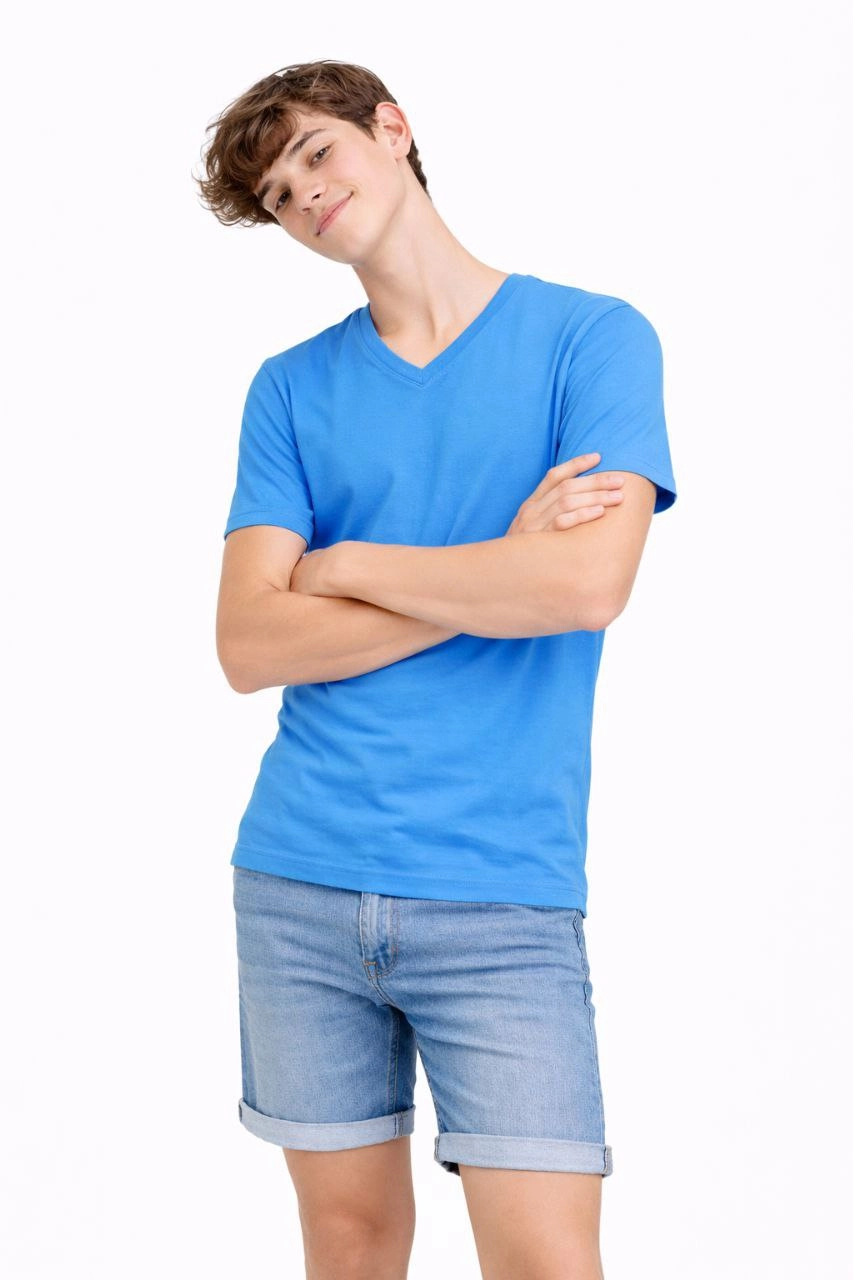 ASSEMA Genç Erkek Çocuk V Yaka T-shirt Model - Açık Mavi