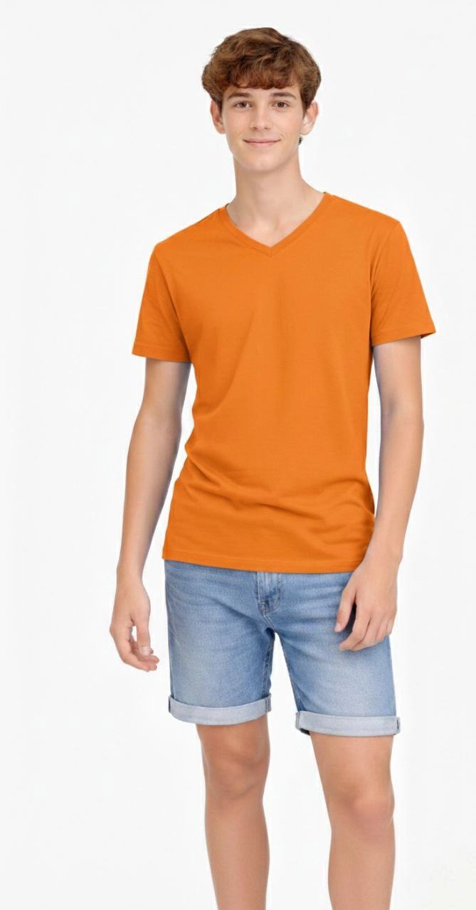 ASSEMA Genç Erkek Çocuk V Yaka T-shirt Model - Turuncu