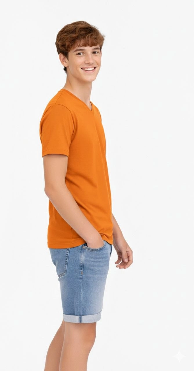 ASSEMA Genç Erkek Çocuk V Yaka T-shirt Model - Turuncu