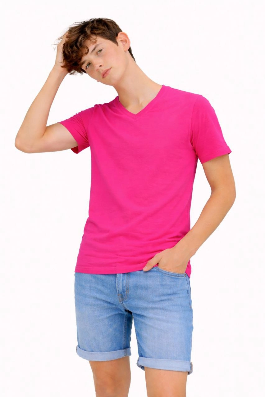 ASSEMA Genç Erkek Çocuk V Yaka Tişört Model - Pembe