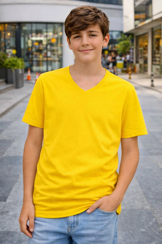 ASSEMA Genç Erkek Çocuk V Yaka T-shirt Model - Sarı