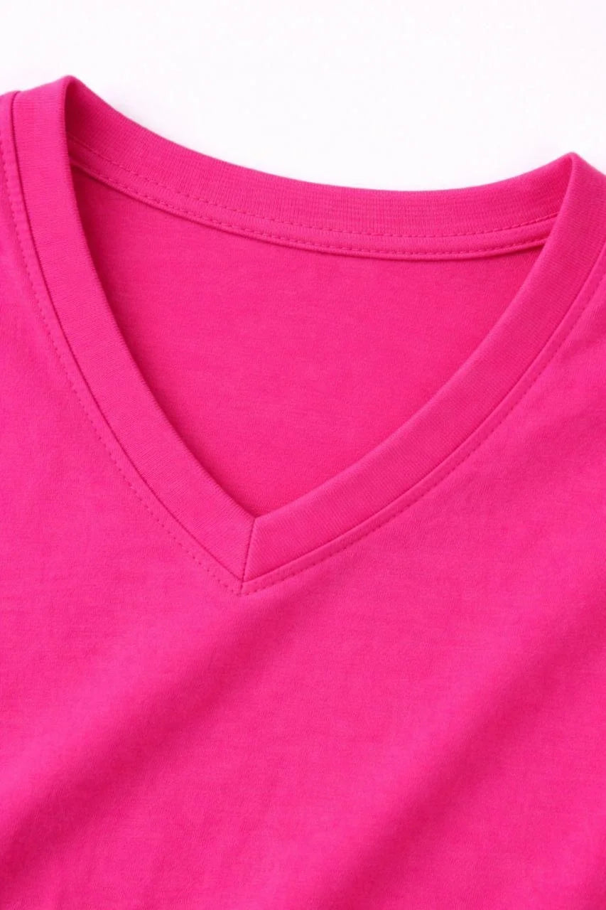 ASSEMA Genç Kız Çocuk V Yaka Pamuklu Tişört Model - Pembe