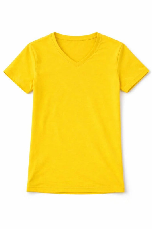ASSEMA Genç Kız Çocuk V Yaka Pamuklu T-shirt Model - Sarı