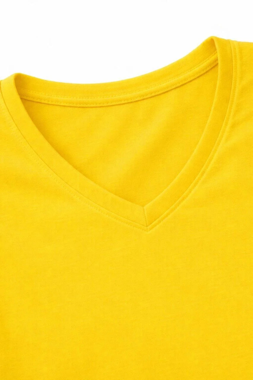 ASSEMA Genç Kız Çocuk V Yaka Pamuklu T-shirt Model - Sarı