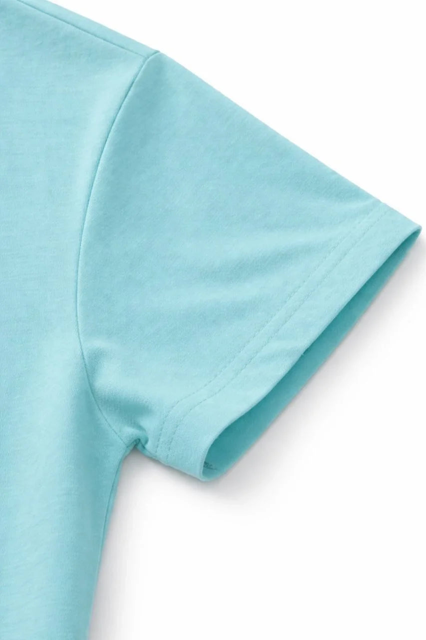 ASSEMA Genç Kız Çocuk V Yaka Pamuklu T-shirt Model - Turkuvaz