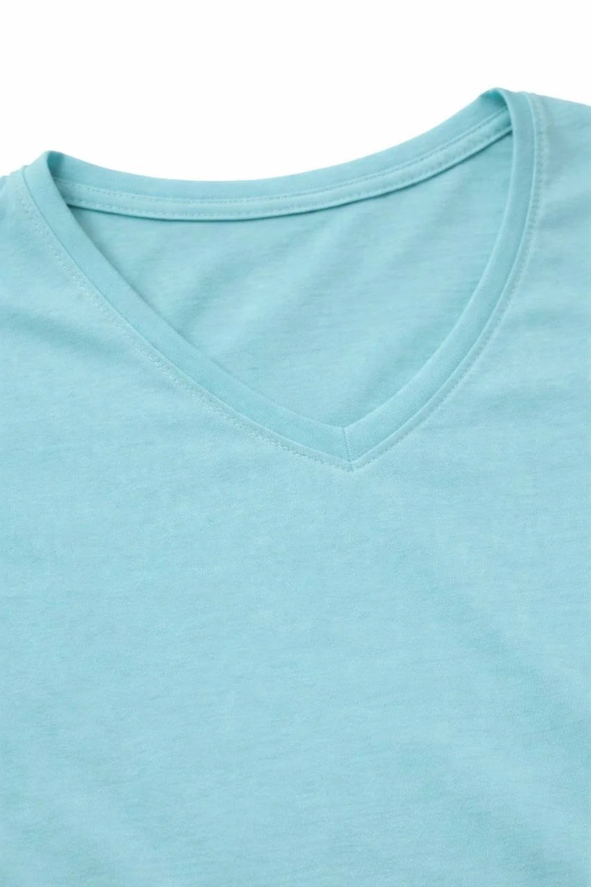 ASSEMA Genç Kız Çocuk V Yaka Pamuklu T-shirt Model - Turkuvaz