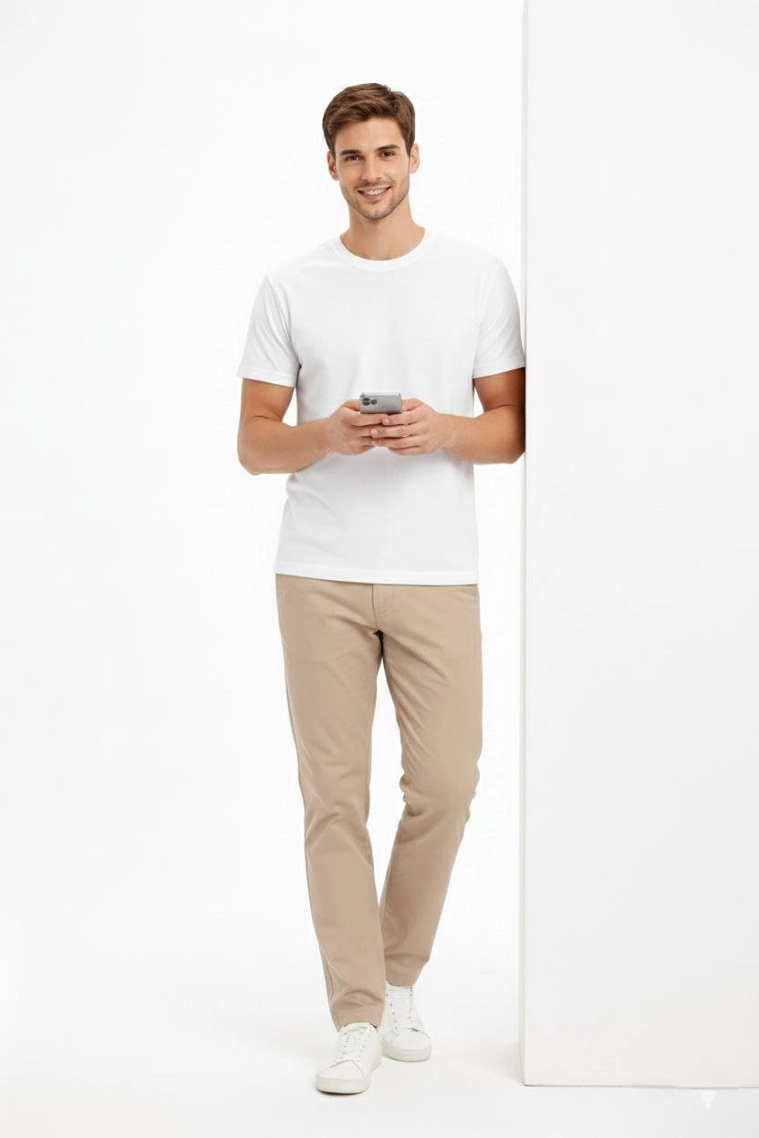 ASSEMA Erkek Bisiklet Yaka Tişört Regular Kalıp Basic Pamuklu Günlük Kullanım T-shirt - Beyaz