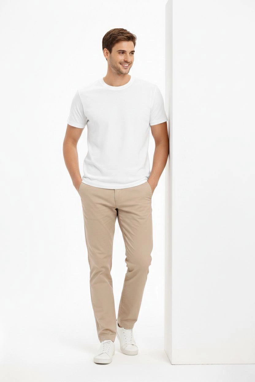 ASSEMA Erkek Bisiklet Yaka Tişört Regular Kalıp Basic Pamuklu Günlük Kullanım T-shirt - Beyaz