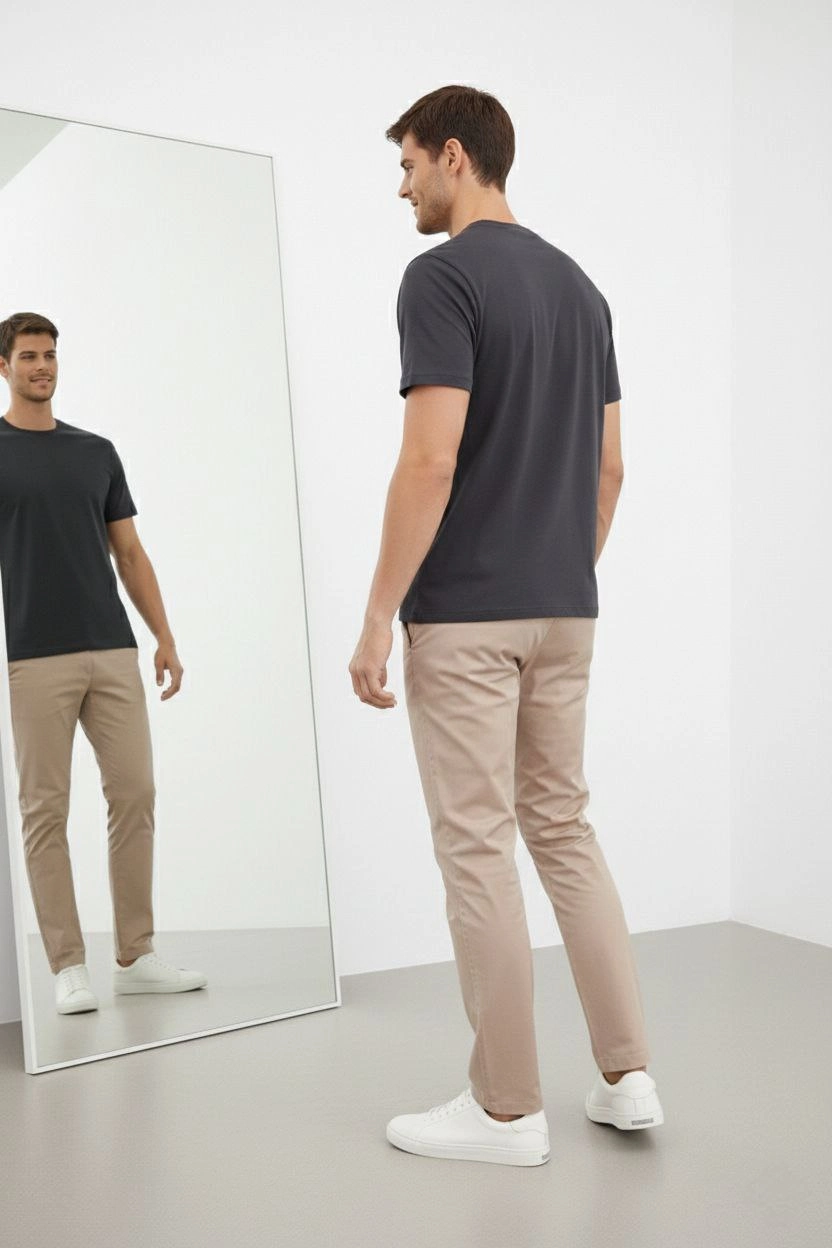 ASSEMA Erkek Bisiklet Yaka Tişört Regular Kalıp Basic Pamuklu  T-shirt - Füme