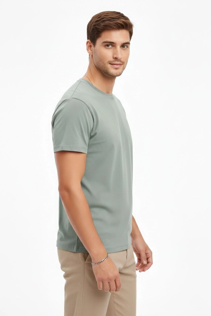 ASSEMA Erkek Bisiklet Yaka Tişört Regular Kalıp Basic Pamuklu Günlük Kullanım T-shirt - Mint Yeşili