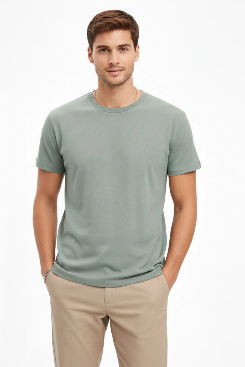 ASSEMA Erkek Bisiklet Yaka Tişört Regular Kalıp Basic Pamuklu Günlük Kullanım T-shirt - Mint Yeşili