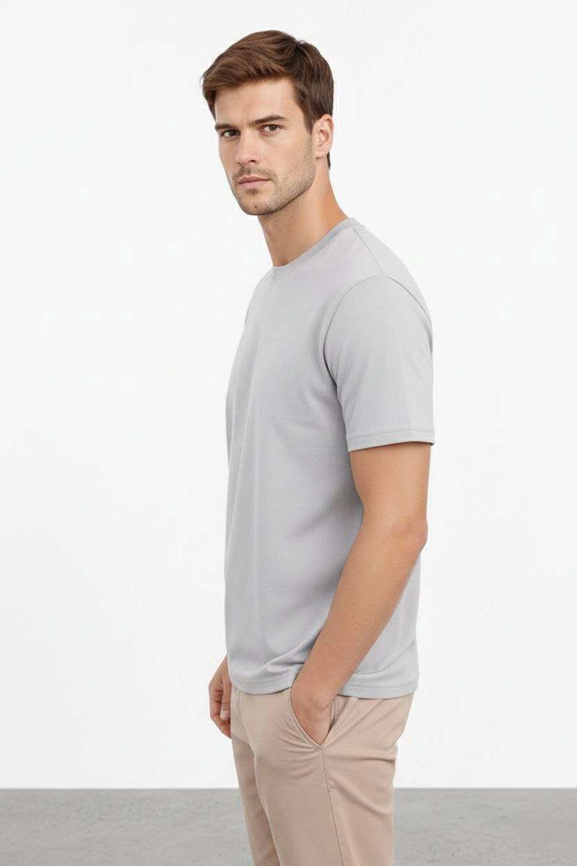 ASSEMA Erkek Bisiklet Yaka Tişört Regular Kalıp Basic Pamuklu Günlük Kullanım T-shirt - Gri