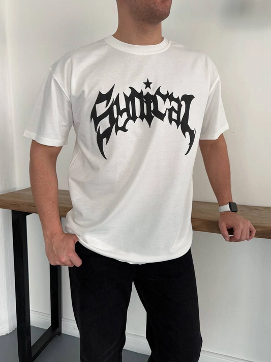 ASSEMA Erkek Bisiklet Yaka Ön Baskılı Kısa Kollu Tişört Streetwear Günlük Basic Pamuklu T-shirt - Beyaz