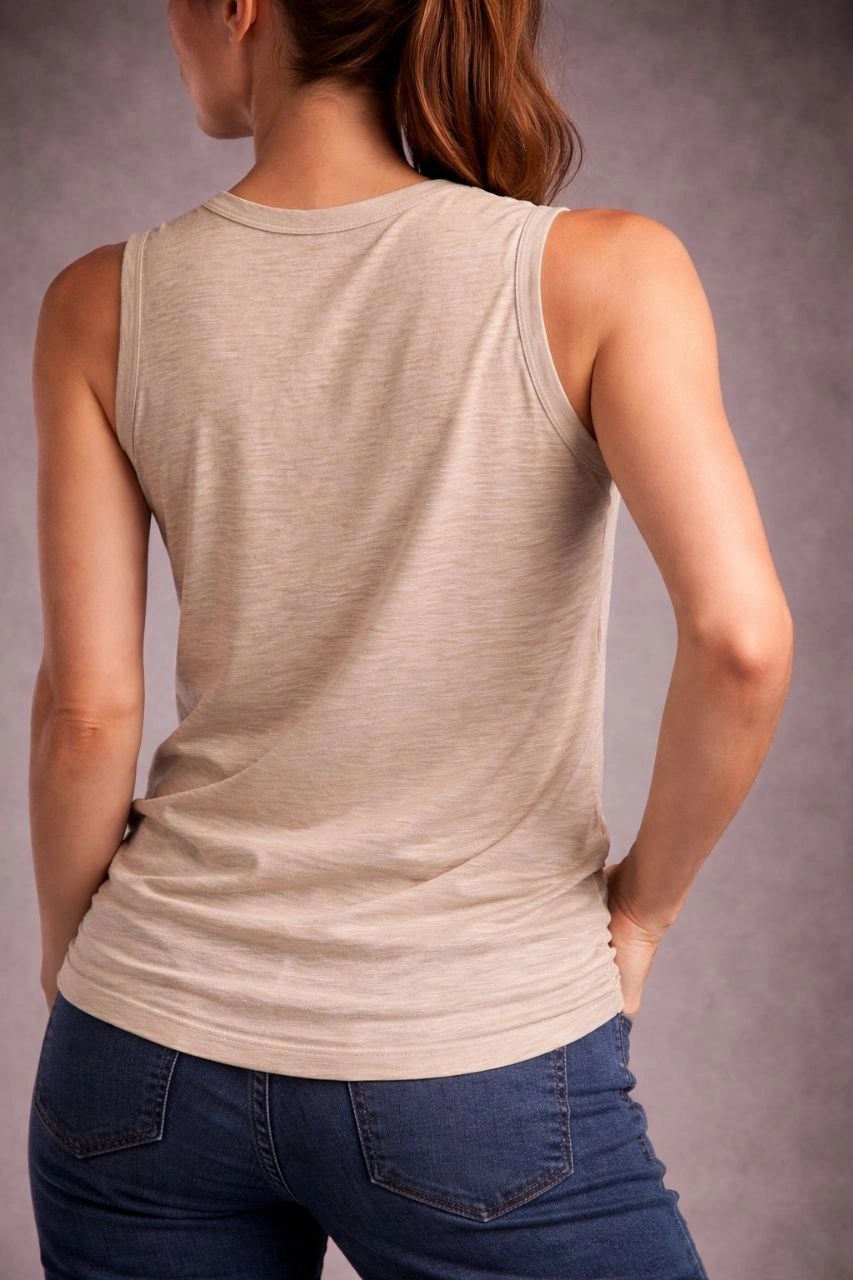 ASSEMA Kadın Flamlı Kumaş Sıfır Kolsuz Atlet Basic Spor Üst, Günlük ve Fitness Kullanımına Uygun - Taş