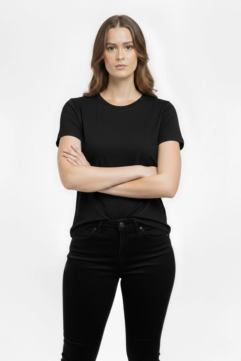 ASSEMA Kadın T-Shirt Bisiklet Yaka Slim Fit Likralı Tişört Günlük Basic Body - Siyah