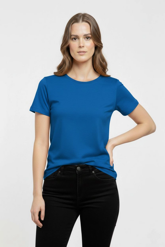 ASSEMA Kadın T-Shirt Bisiklet Yaka Slim Fit Likralı Tişört Günlük Basic Body - İndigo