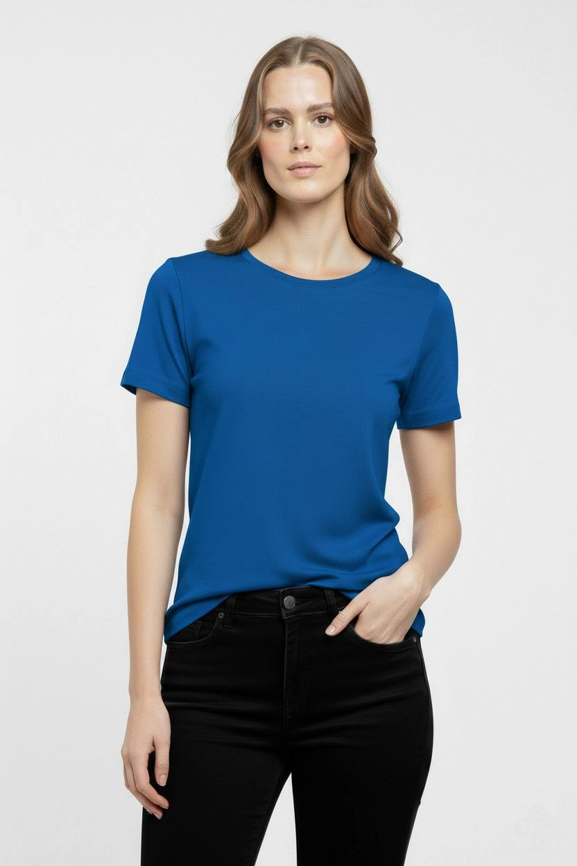 ASSEMA Kadın T-Shirt Bisiklet Yaka Slim Fit Likralı Tişört Günlük Basic Body - İndigo