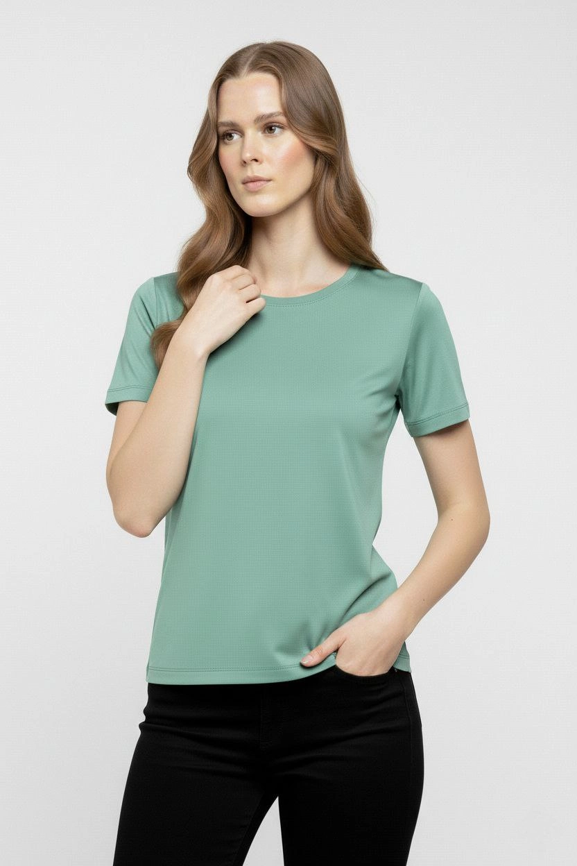 ASSEMA Kadın T-Shirt Bisiklet Yaka Slim Fit Likralı Tişört Günlük Basic Body - Mint Yeşili