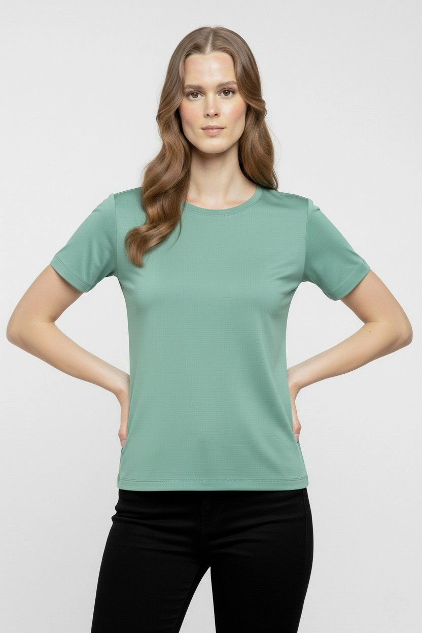 ASSEMA Kadın T-Shirt Bisiklet Yaka Slim Fit Likralı Tişört Günlük Basic Body - Mint Yeşili