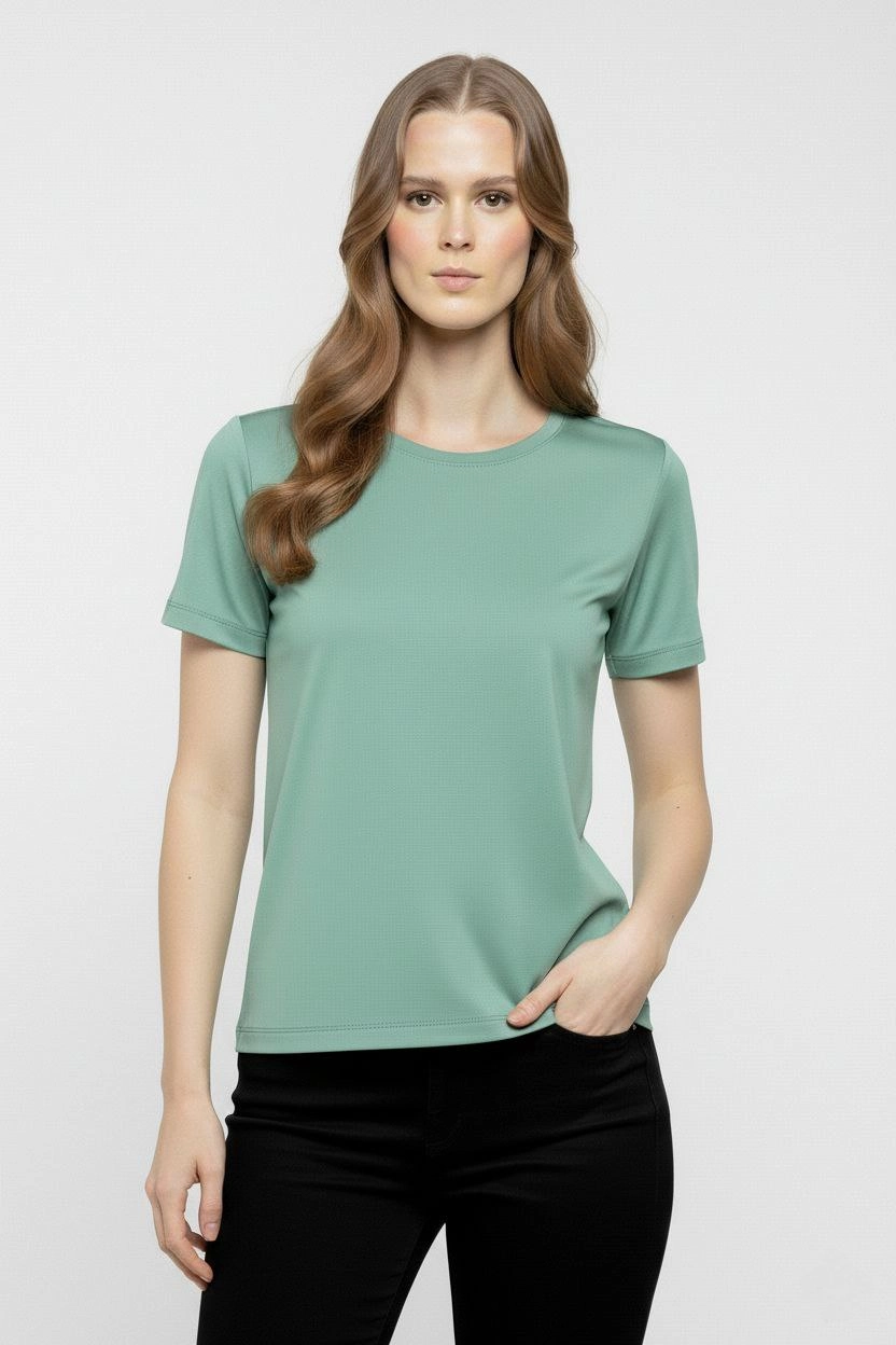 ASSEMA Kadın T-Shirt Bisiklet Yaka Slim Fit Likralı Tişört Günlük Basic Body - Mint Yeşili
