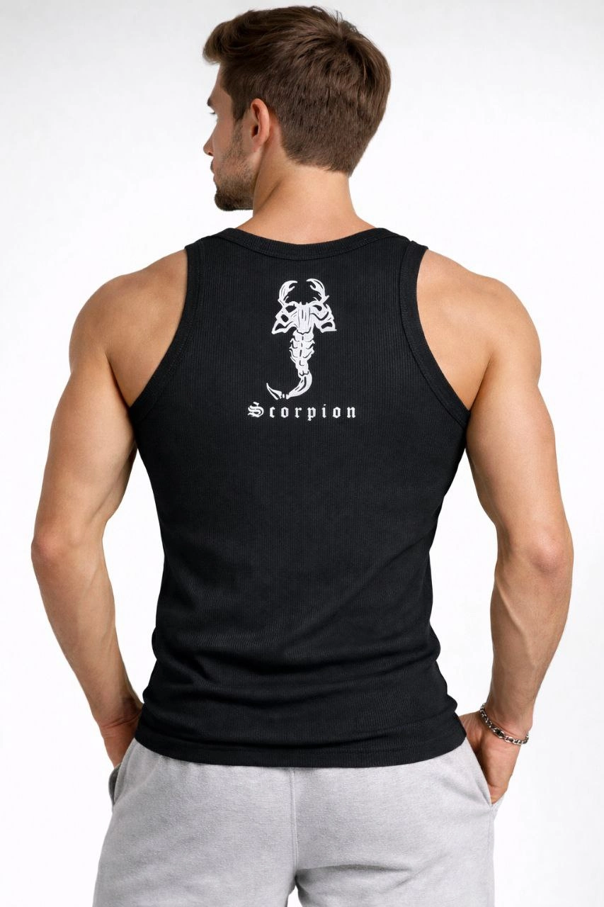 ASSEMA Erkek Spor Fitilli Atlet 3'lü Set Beyaz Siyah Kahverengi Slim Fit Kaşkorse Arka Baskılı