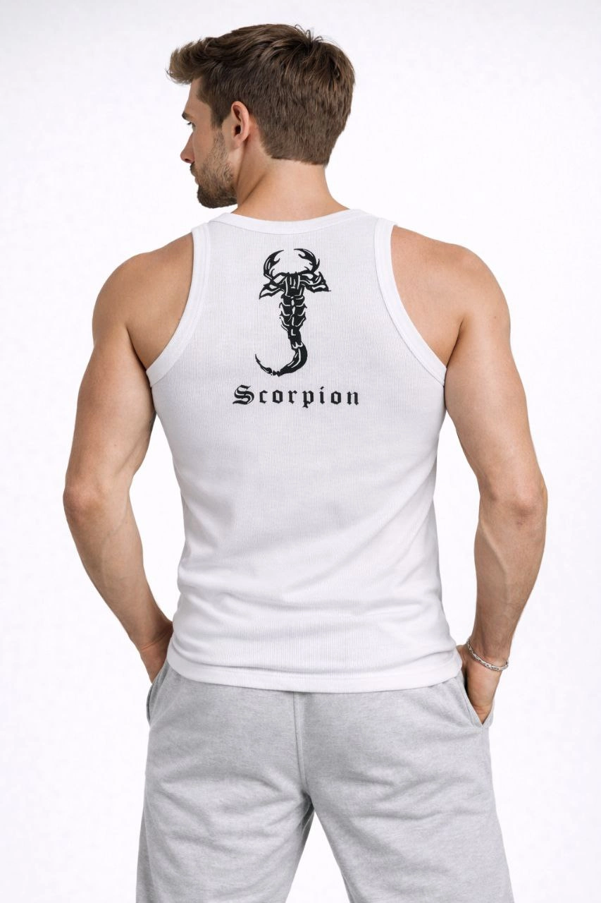 ASSEMA Erkek Spor Fitilli Atlet 3'lü Set Beyaz Kırmızı Kahverengi Slim Fit Kaşkorse Arka Baskılı