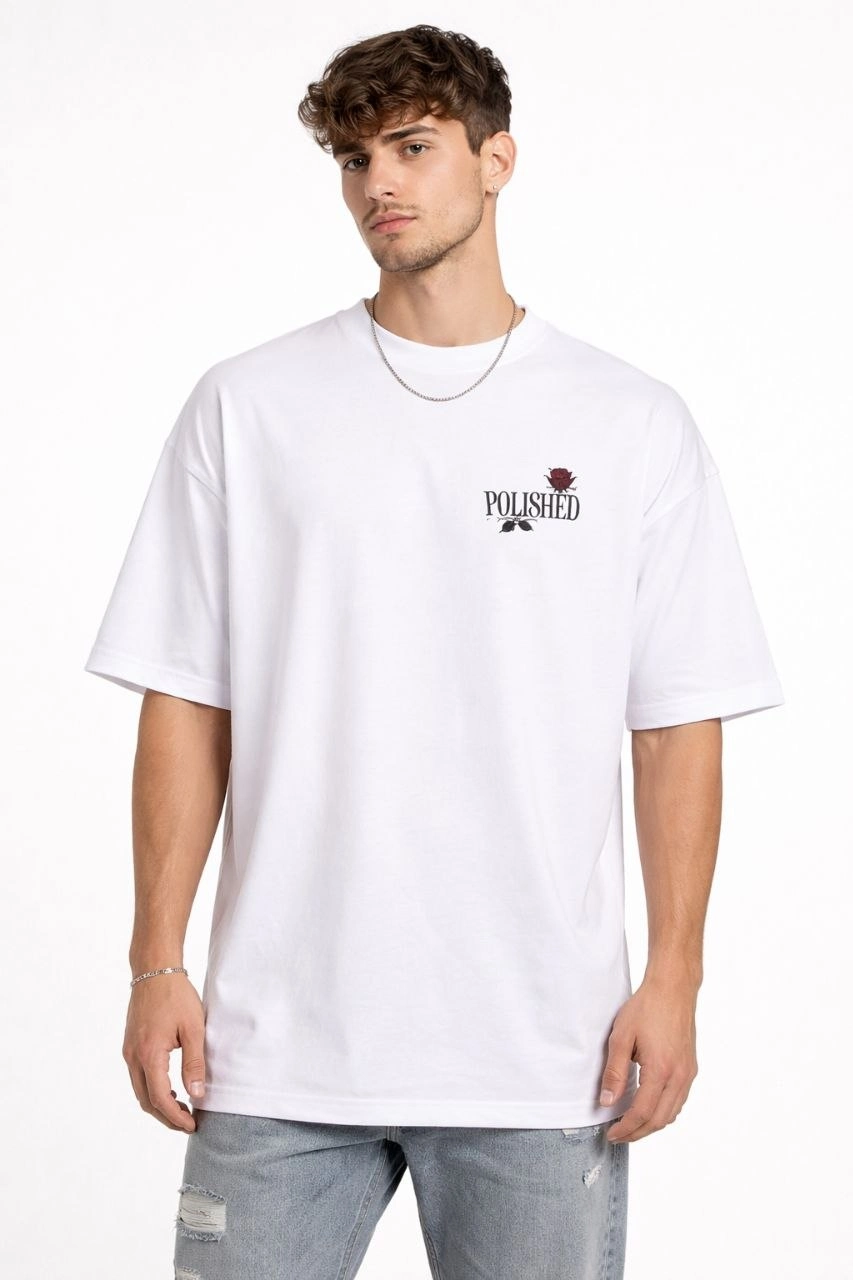 ASSEMA Erkek Bisiklet Yaka Baskılı Kısa Kollu Tişört Streetwear Günlük Basic Pamuklu T-shirt - Beyaz