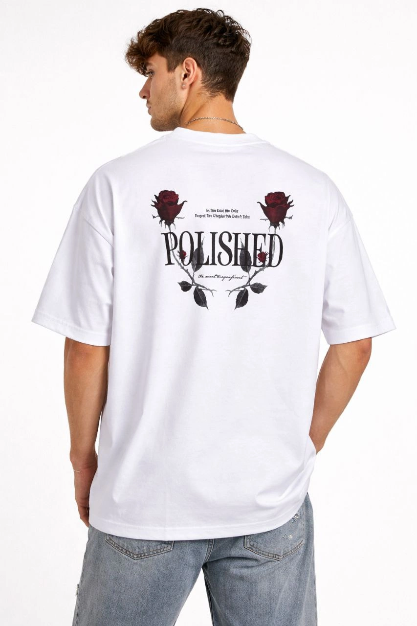 ASSEMA Erkek Bisiklet Yaka Baskılı Kısa Kollu Tişört Streetwear Günlük Basic Pamuklu T-shirt - Beyaz