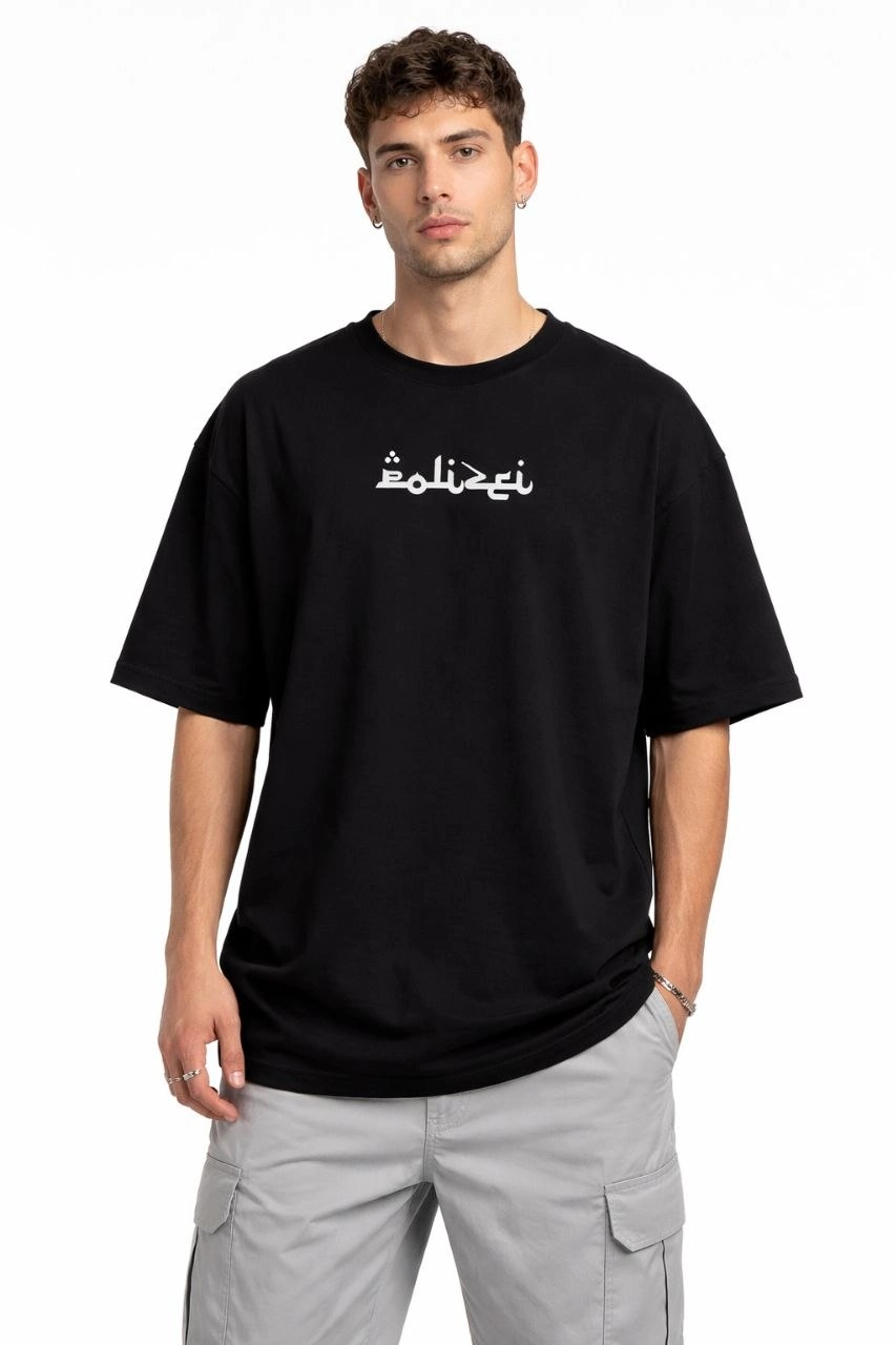 ASSEMA Erkek Bisiklet Yaka Baskılı Kısa Kollu Tişört Streetwear Günlük Basic Pamuklu T-shirt - Siyah