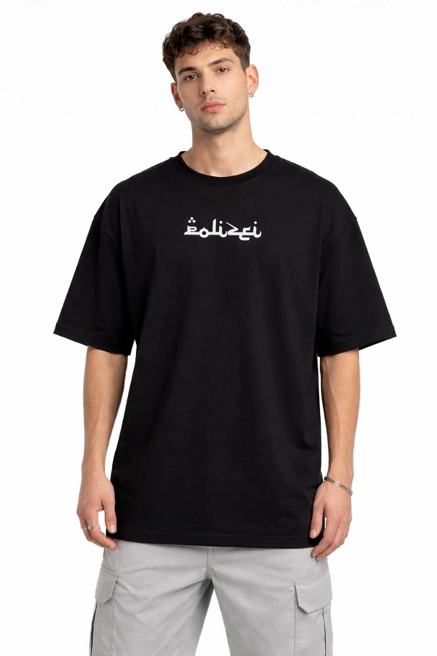 ASSEMA Erkek Bisiklet Yaka Baskılı Kısa Kollu Tişört Streetwear Günlük Basic Pamuklu T-shirt - Siyah