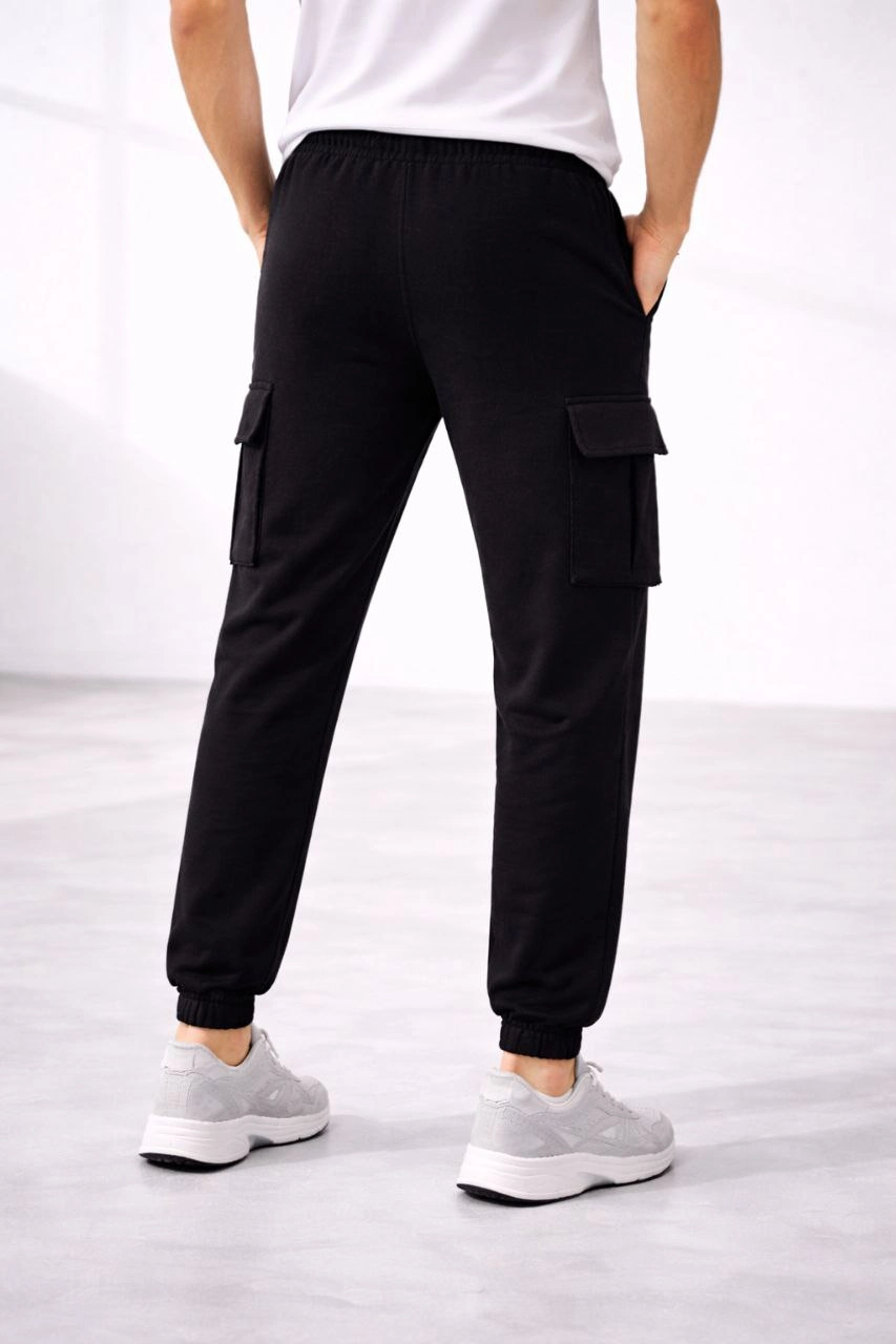 ASSEMA Erkek Jogger Eşofman Altı Regular Fit , Kargo Cepli, Lastikli Paça, Günlük Spor Pantolon - Siyah