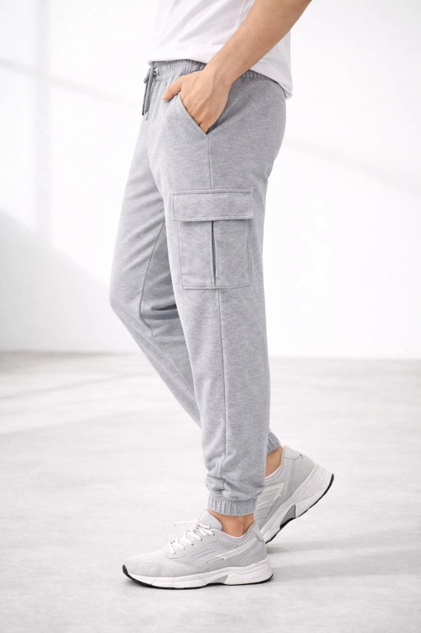 ASSEMA Erkek Jogger Eşofman Altı Regular Fit , Kargo Cepli, Lastikli Paça, Günlük Spor Pantolon - Gri