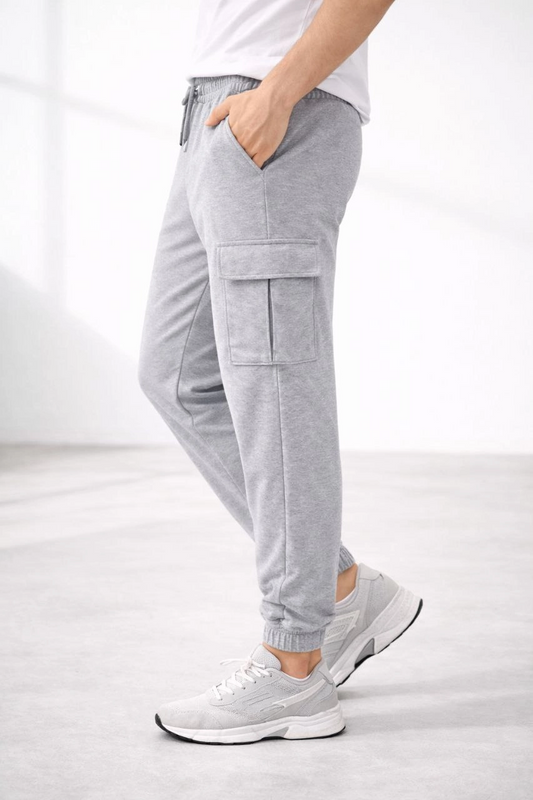 ASSEMA Erkek Jogger Eşofman Altı Regular Fit , Kargo Cepli, Lastikli Paça, Günlük Spor Pantolon - Gri