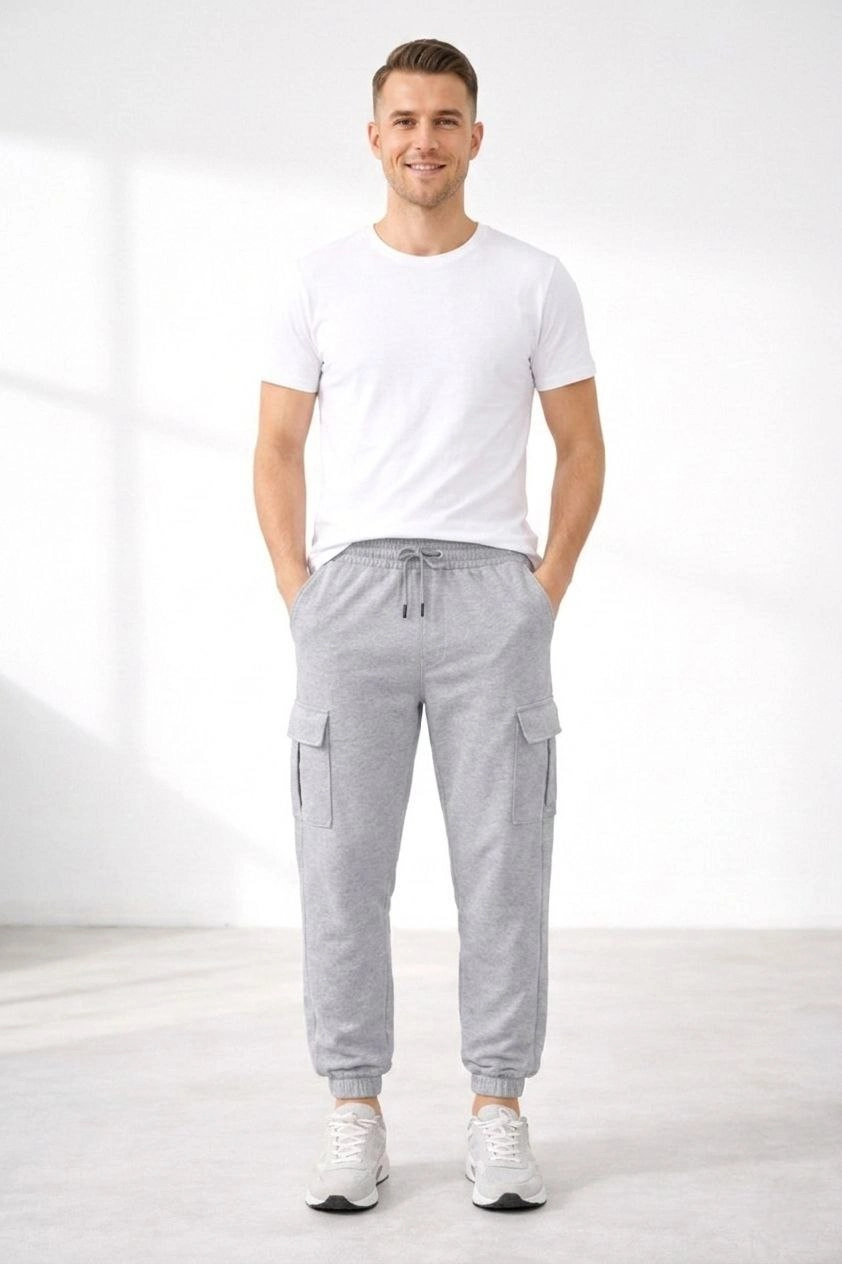 ASSEMA Erkek Jogger Eşofman Altı Regular Fit , Kargo Cepli, Lastikli Paça, Günlük Spor Pantolon - Gri
