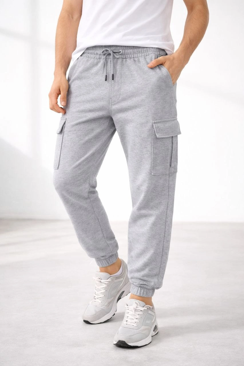 ASSEMA Erkek Jogger Eşofman Altı Regular Fit , Kargo Cepli, Lastikli Paça, Günlük Spor Pantolon - Gri