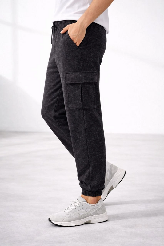 ASSEMA Erkek Jogger Eşofman Altı Regular Fit , Kargo Cepli, Lastikli Paça, Günlük Spor Pantolon - Füme