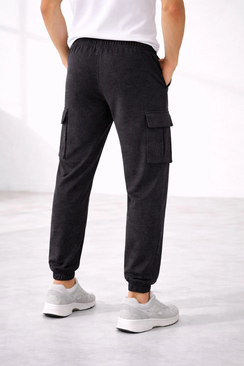 ASSEMA Erkek Jogger Eşofman Altı Regular Fit , Kargo Cepli, Lastikli Paça, Günlük Spor Pantolon - Füme