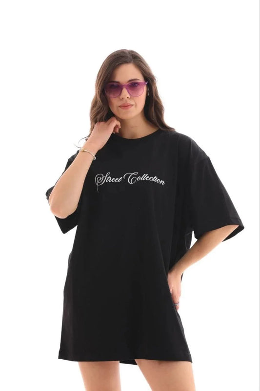 ASSEMA Kadın Baskılı T-Shirt Kısa Kol Bisiklet Yaka Regular Rahat Kalıp Günlük Tişört - Siyah