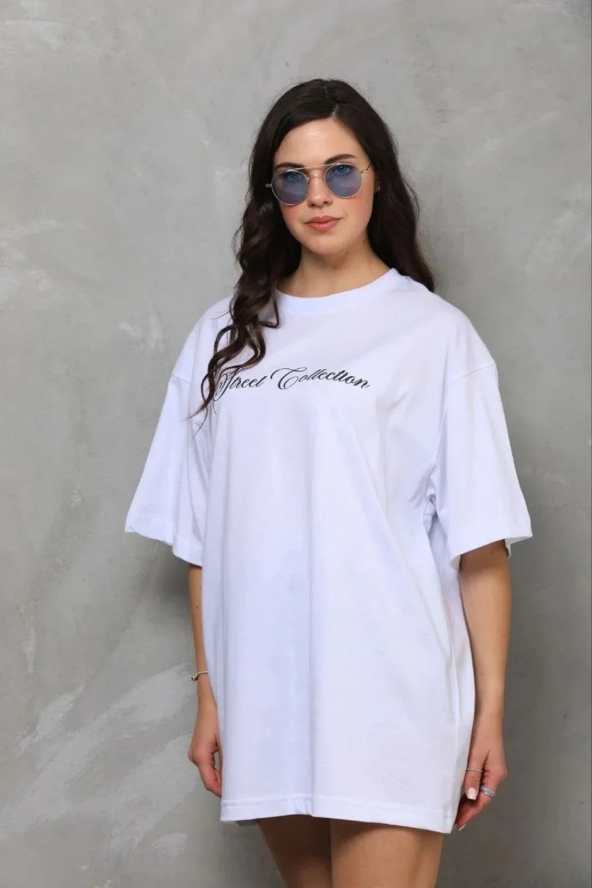 ASSEMA Kadın Baskılı T-Shirt Kısa Kol Bisiklet Yaka Regular Rahat Kalıp Günlük Tişört - Beyaz