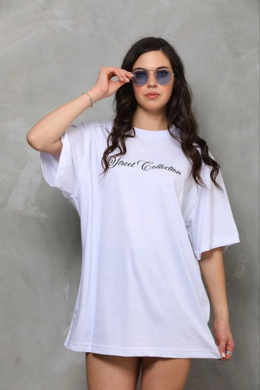 ASSEMA Kadın Baskılı T-Shirt Kısa Kol Bisiklet Yaka Regular Rahat Kalıp Günlük Tişört - Beyaz