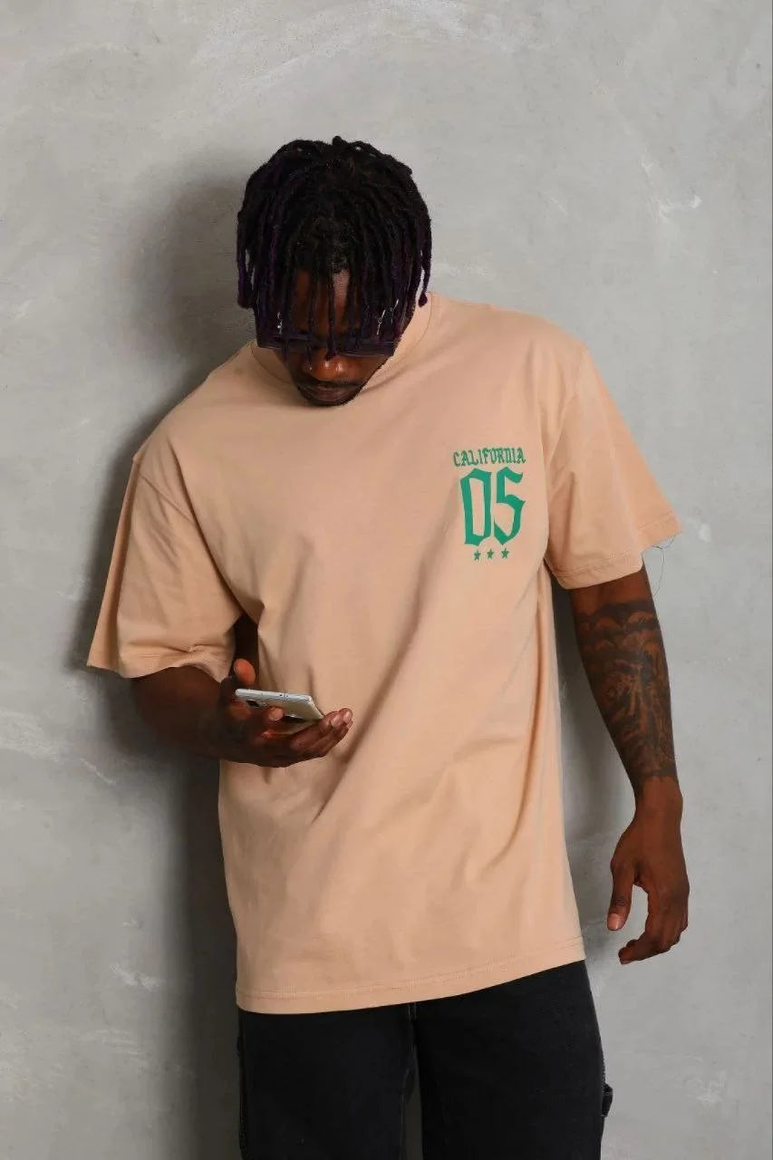 ASSEMA Erkek Baskılı T-Shirt Kısa Kol Bisiklet Yaka Regular Fit Rahat Kalıp Günlük Tişört - Bej