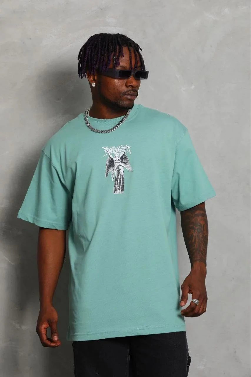 ASSEMA Erkek Baskılı T-Shirt Kısa Kol Bisiklet Yaka Regular Fit Rahat Kalıp Günlük Tişört - Mint Yeşili