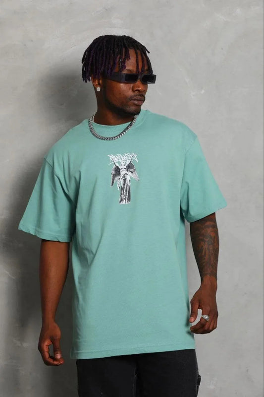 ASSEMA Erkek Baskılı T-Shirt Kısa Kol Bisiklet Yaka Regular Fit Rahat Kalıp Günlük Tişört - Mint Yeşili