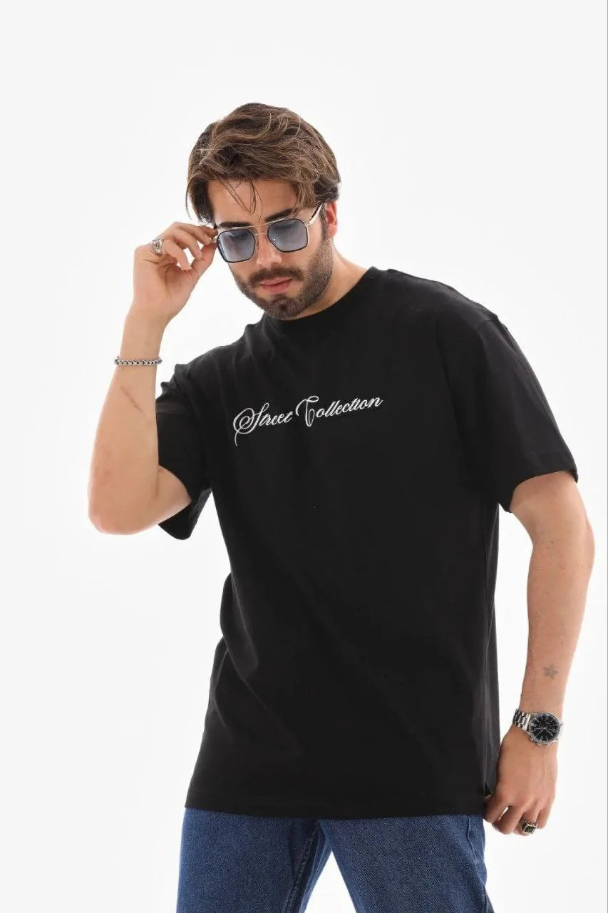 ASSEMA Erkek Baskılı T-Shirt Kısa Kol Bisiklet Yaka Regular Fit Rahat Kalıp Günlük Tişört - Siyah