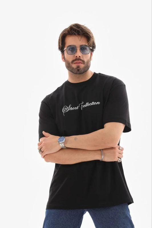 ASSEMA Erkek Baskılı T-Shirt Kısa Kol Bisiklet Yaka Regular Fit Rahat Kalıp Günlük Tişört - Siyah