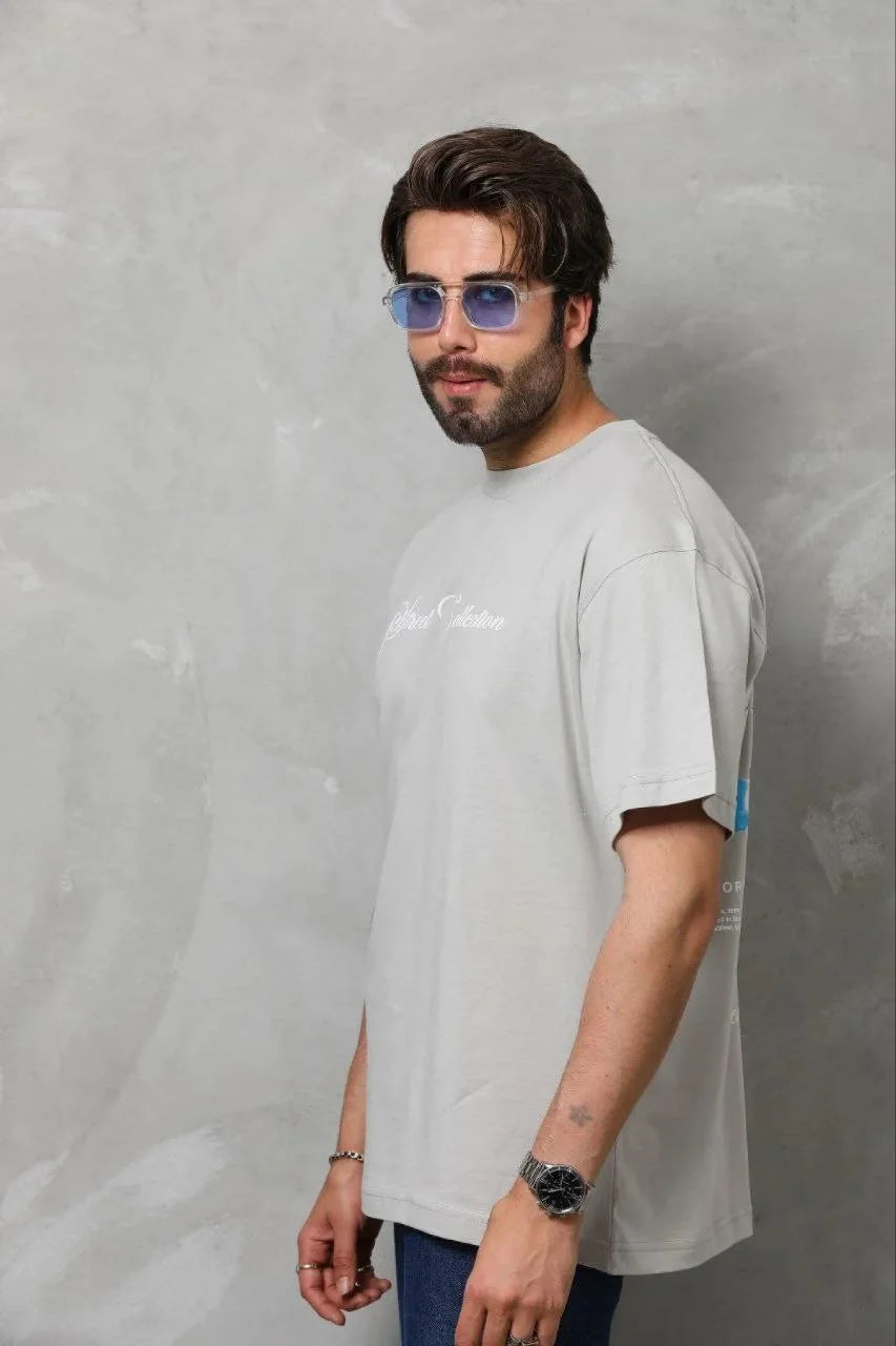 ASSEMA Erkek Baskılı T-Shirt Kısa Kol Bisiklet Yaka Regular Fit Rahat Kalıp Günlük Tişört - Gri
