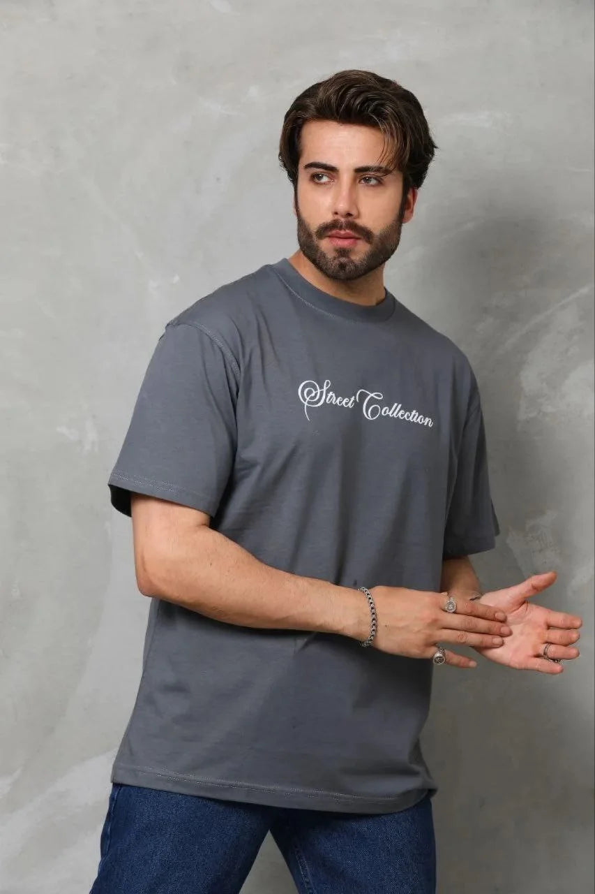 ASSEMA Erkek Baskılı T-Shirt Kısa Kol Bisiklet Yaka Regular Fit Rahat Kalıp Günlük Tişört - Füme